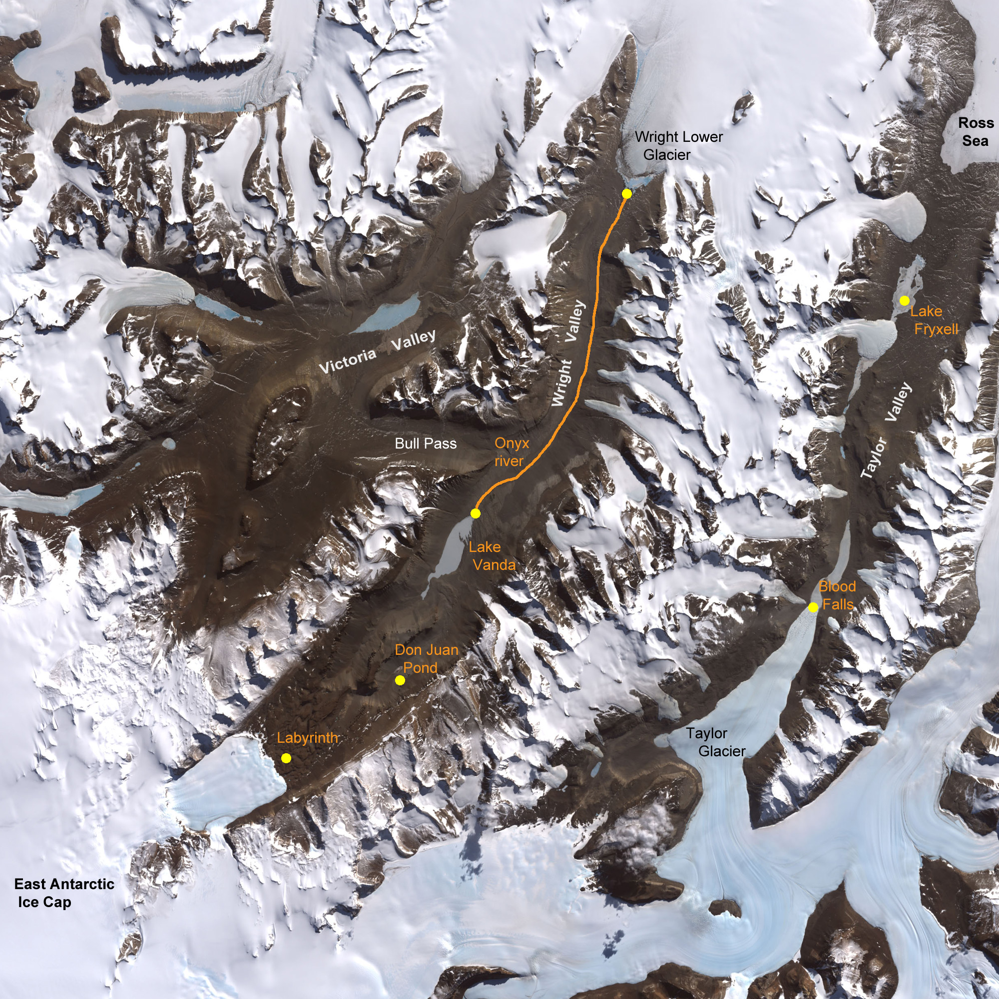 Сухие Долины Мак-Мердо в Антарктиде на карте